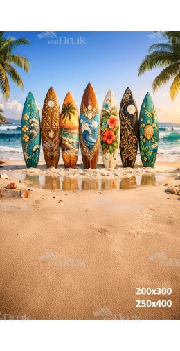 Tło fotograficzne „Kolorowe deski surfingowe na tropikalnej plaży” | 4042